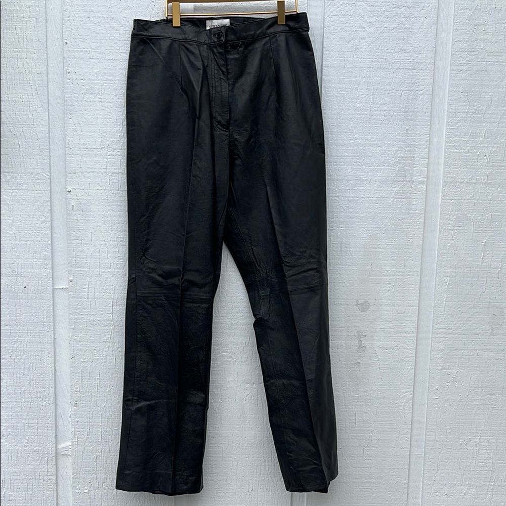 Veranesi Black Straight Leg biker Pants. High rise Genuine leather sz‎ 16T